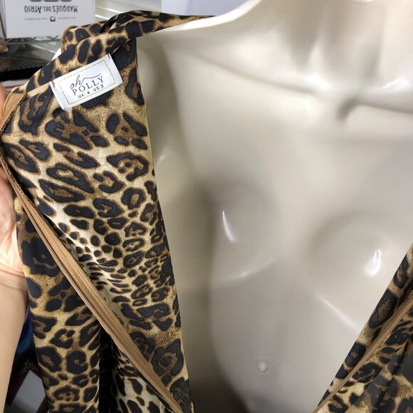 Oh Polly Open Shoulder Leopard Animal Print Mini Dress Size 2 Balloon Sleeves - Picture 6 of 6